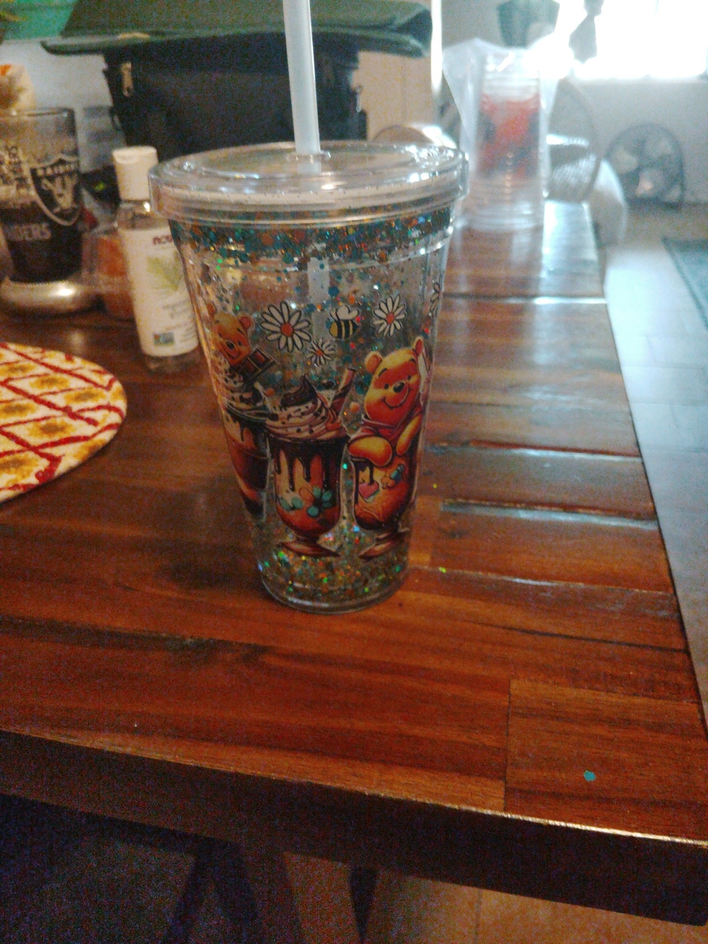 Winnie the Pooh Glitter Double-Wall Tumbler with Straw - Clear Made By Me